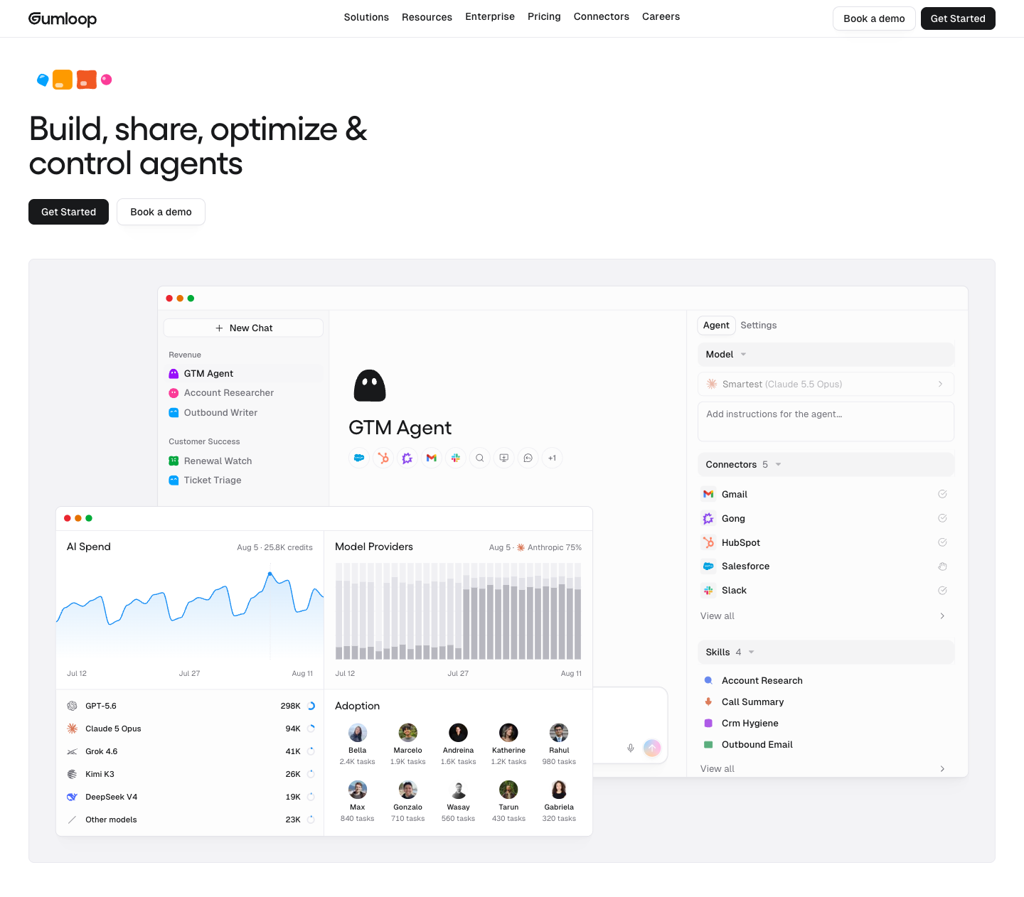 Saved Gumloop opening with dark heading, quiet page and detailed interface composition
