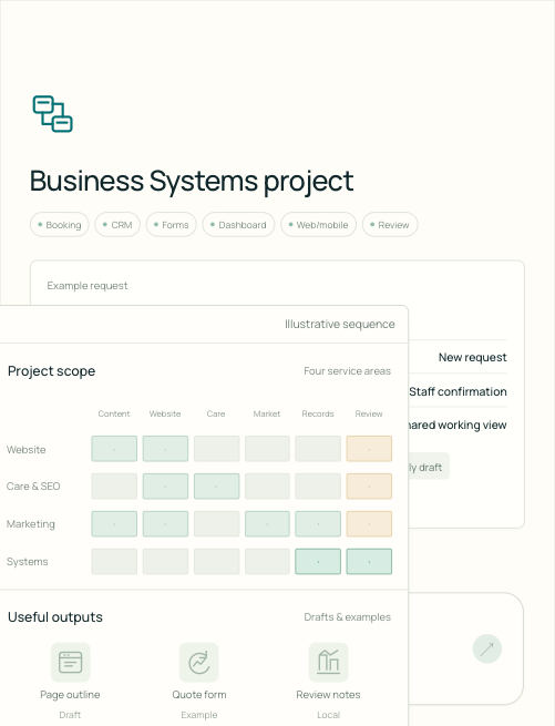 Business Systems scenario — screenshot of the existing page