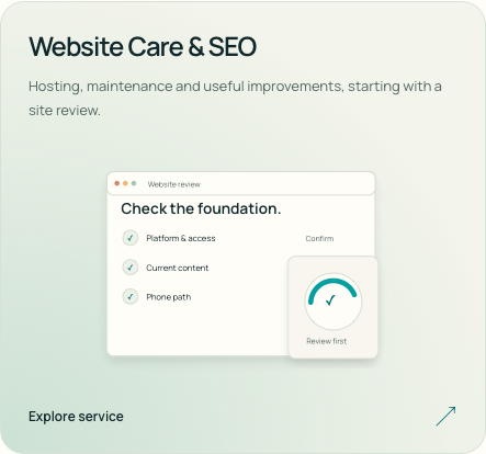 Website Care & SEO — screenshot of the existing page