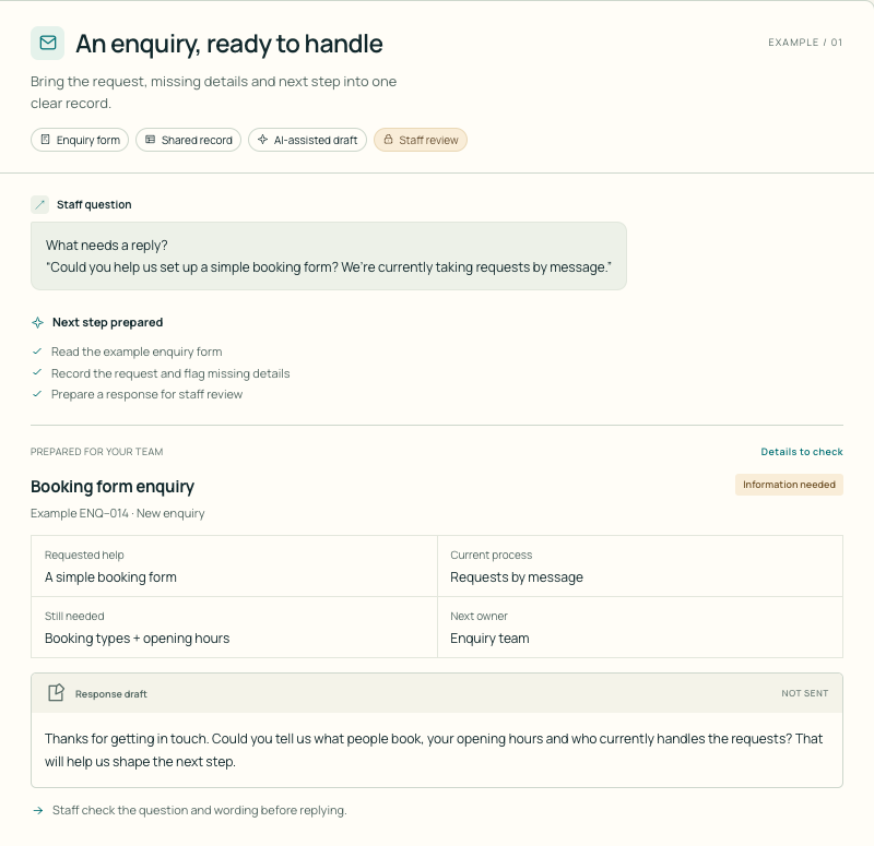Enquiries — screenshot of the existing page