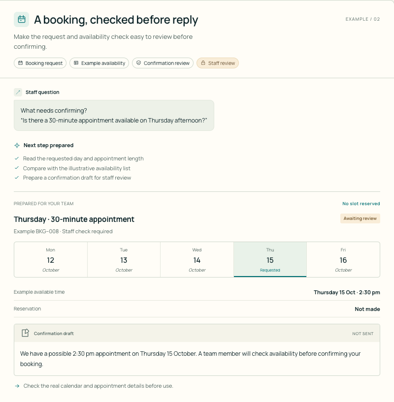 Bookings — screenshot of the existing page