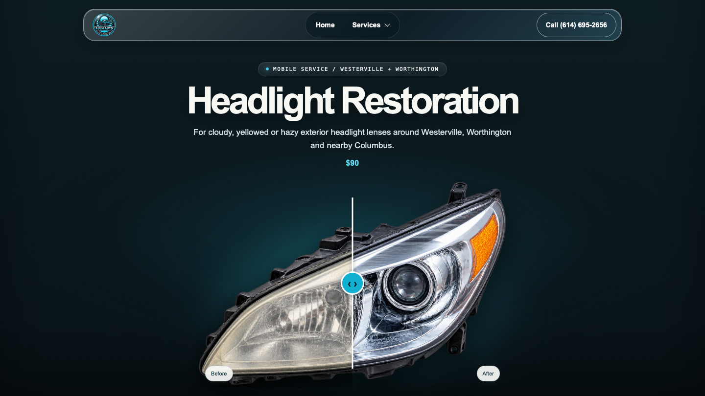 Actual Alum headlight restoration service page