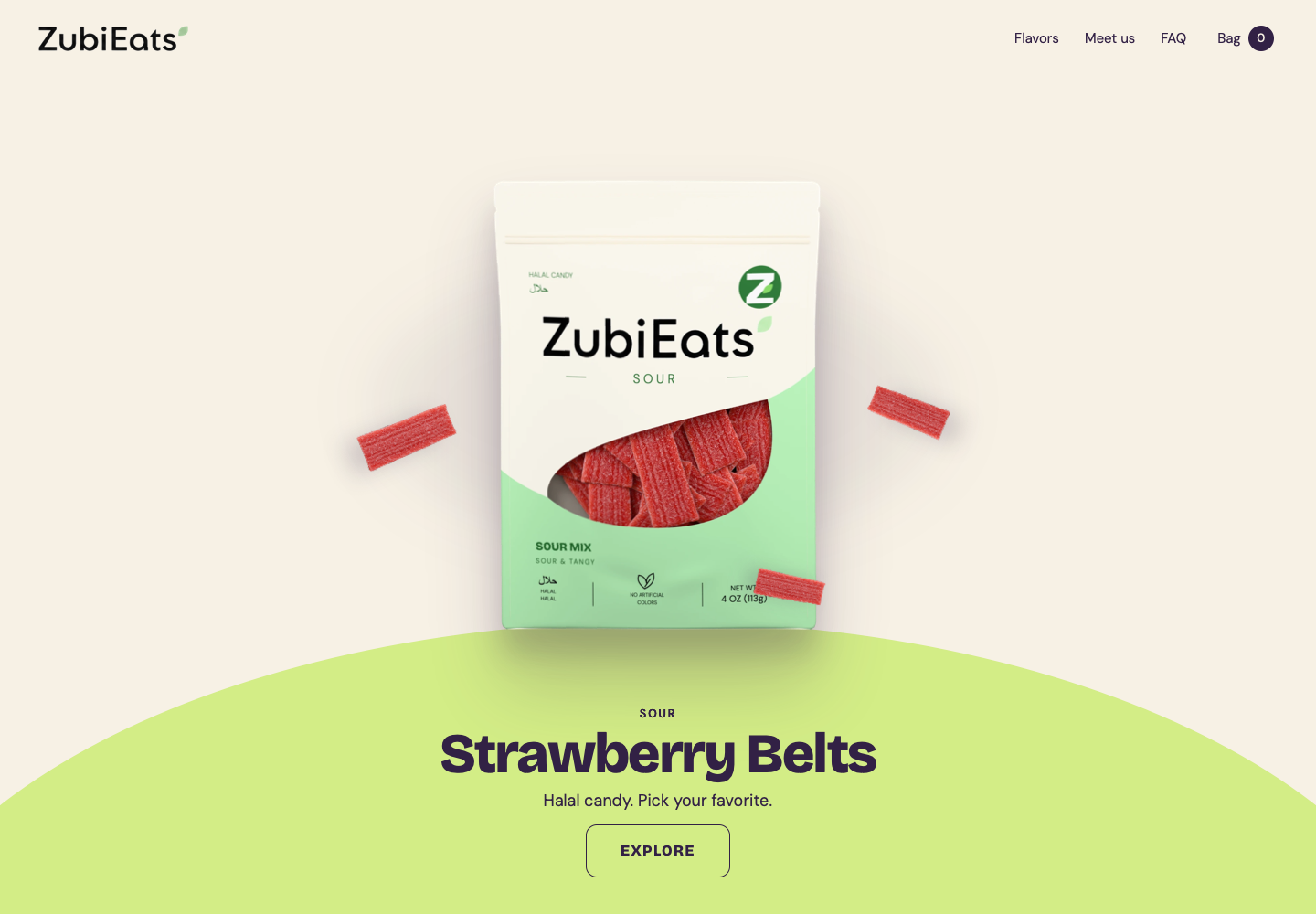 Actual published Zubi Eats display website opening. Checkout remains unfinished.